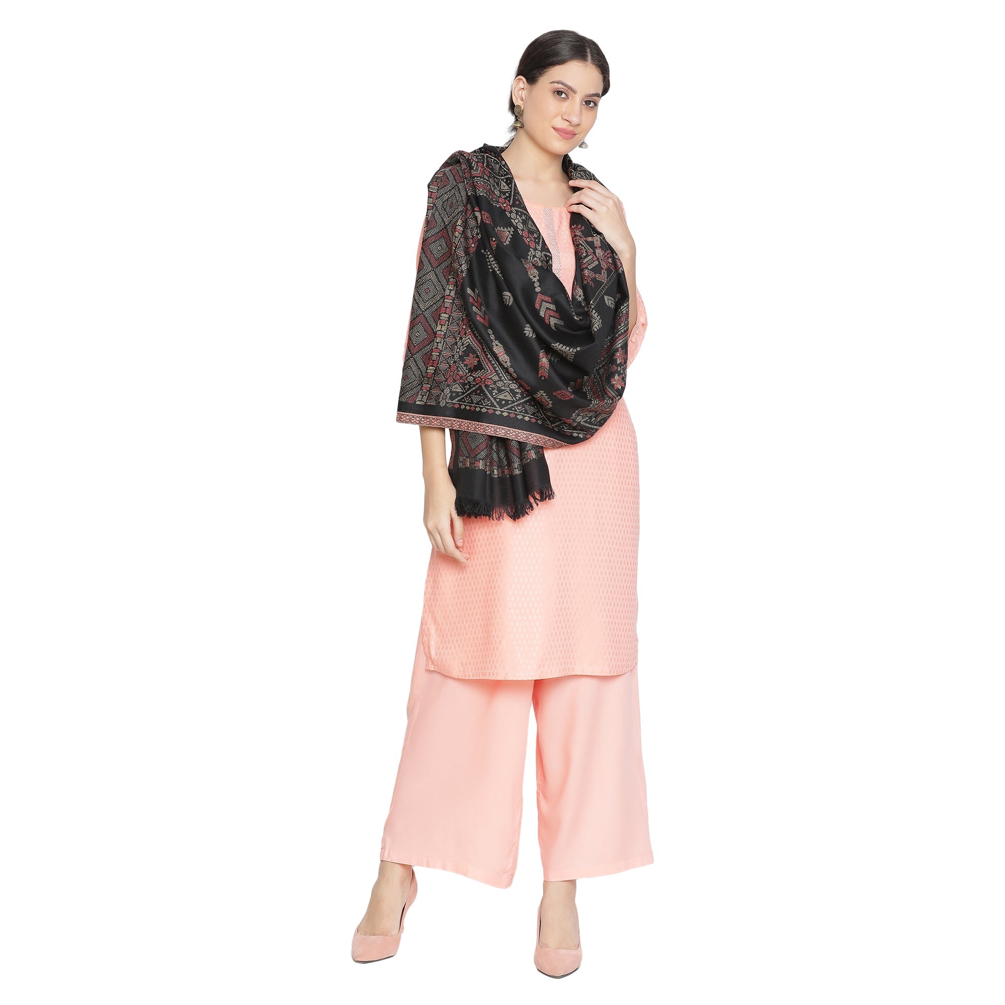 Siya Creamy Woven Design Opulence Wool Stole