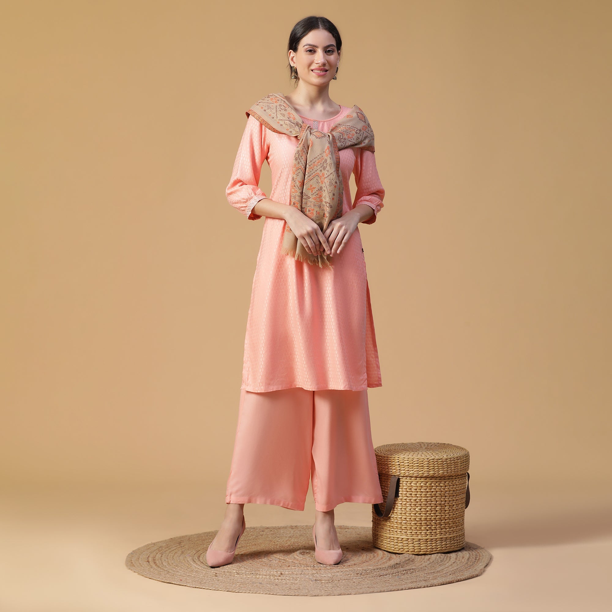 Siya Creamy Woven Design Opulence Wool Stole