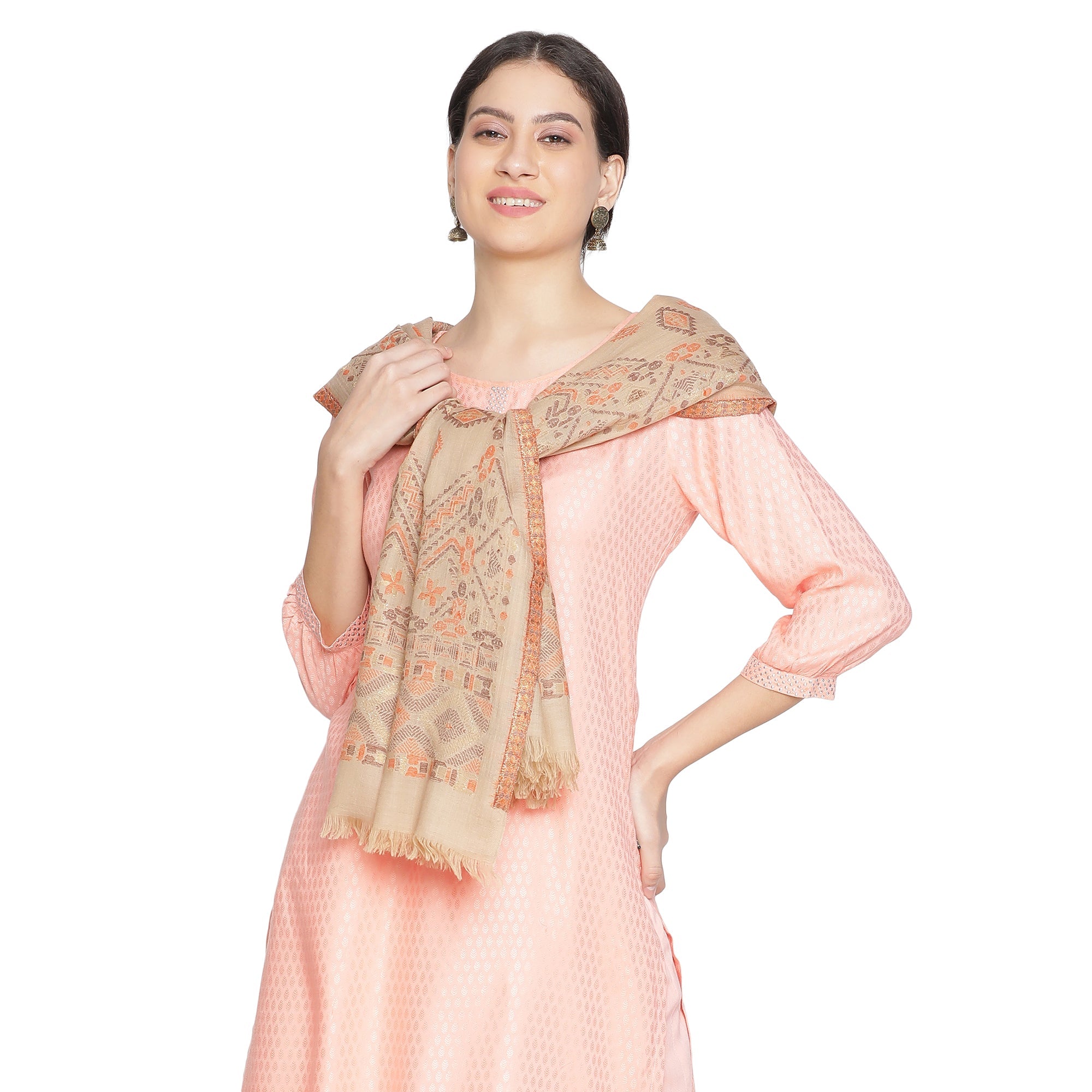 Siya Creamy Woven Design Opulence Wool Stole