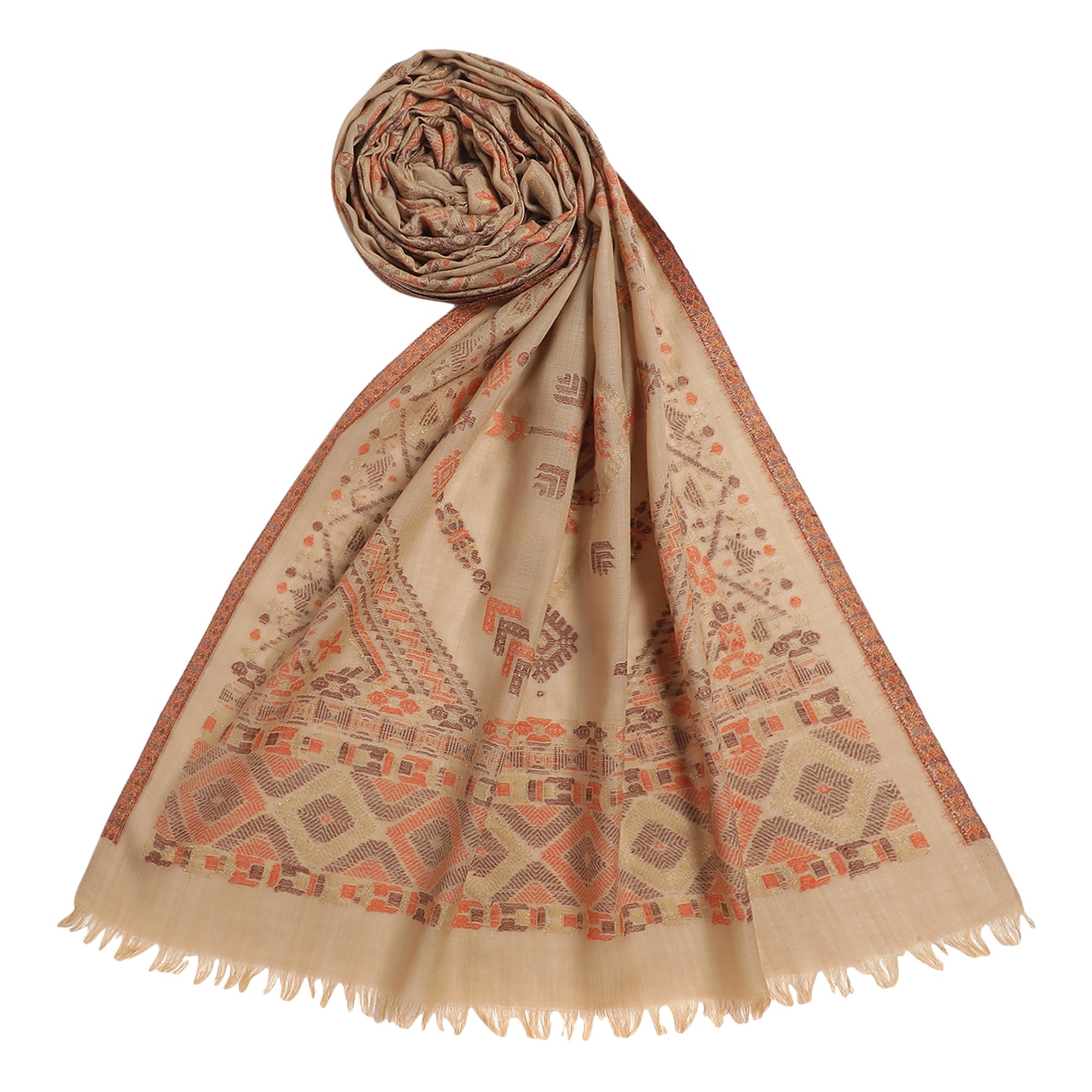 Siya Creamy Woven Design Opulence Wool Stole