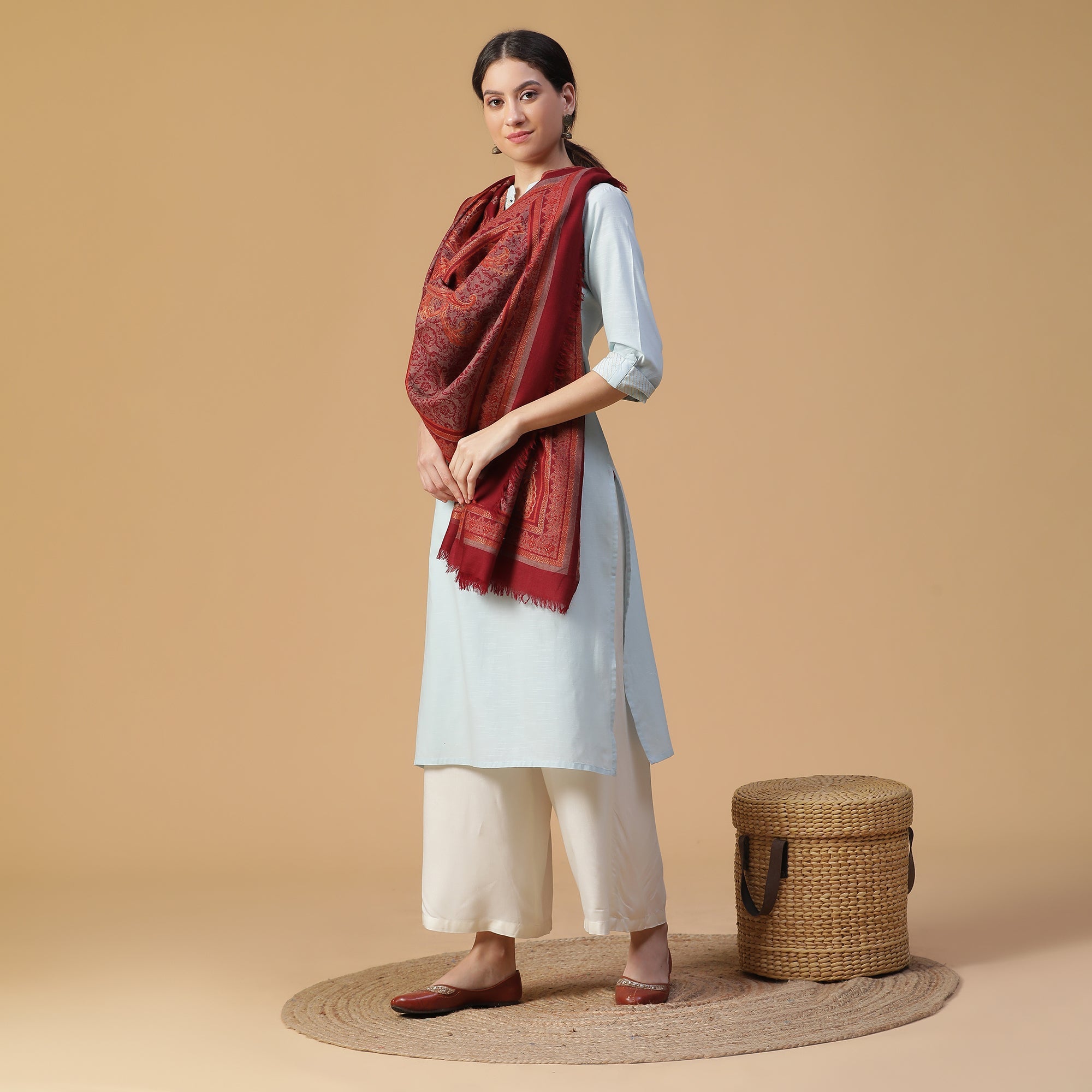 Ozza Winter Woolen Woven Design Stole