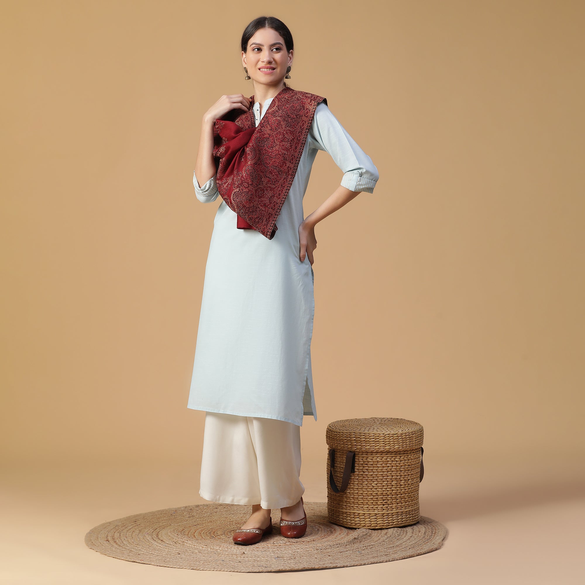 Saafia Warm Woolen Woven Design Stole