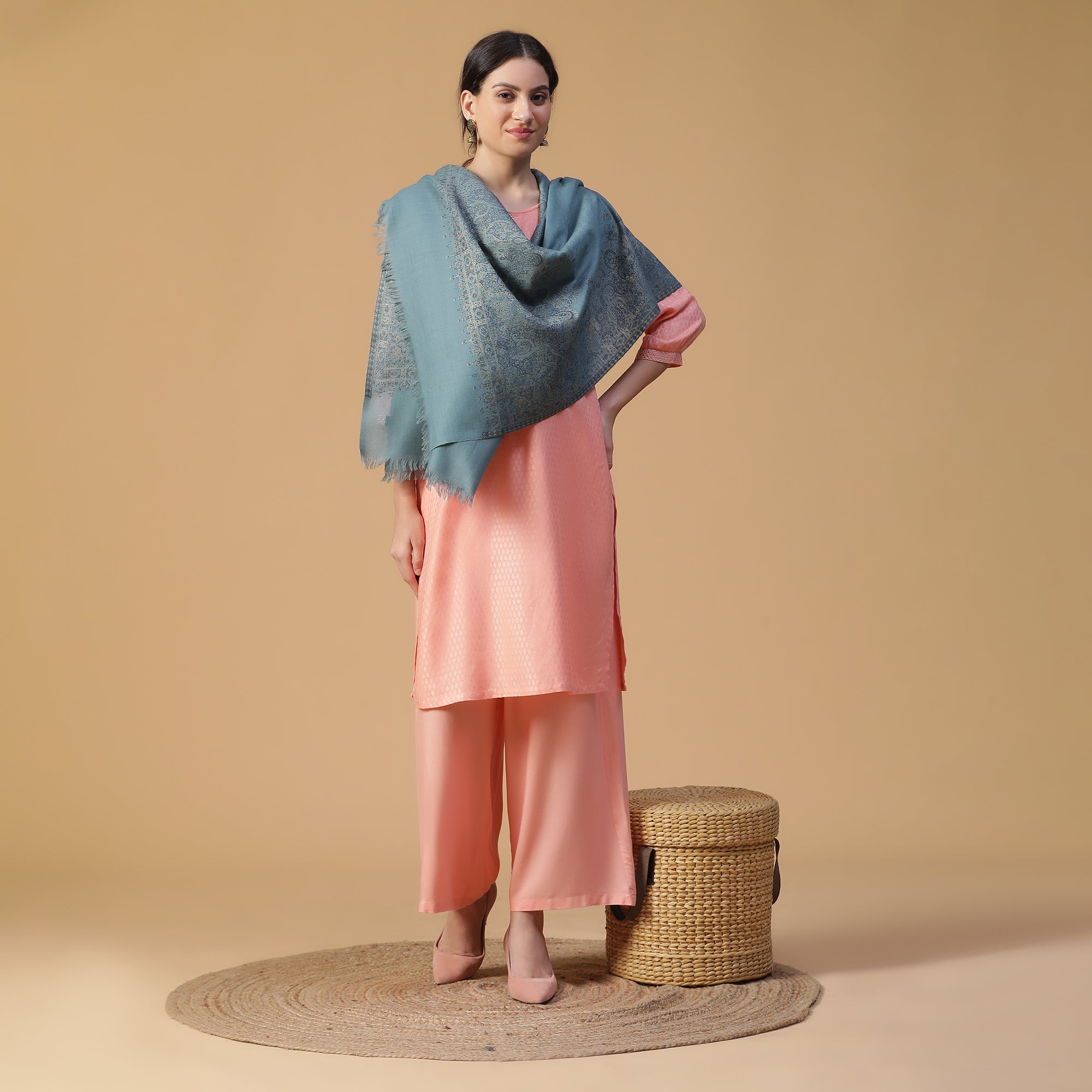 Saafia Warm Woolen Woven Design Stole