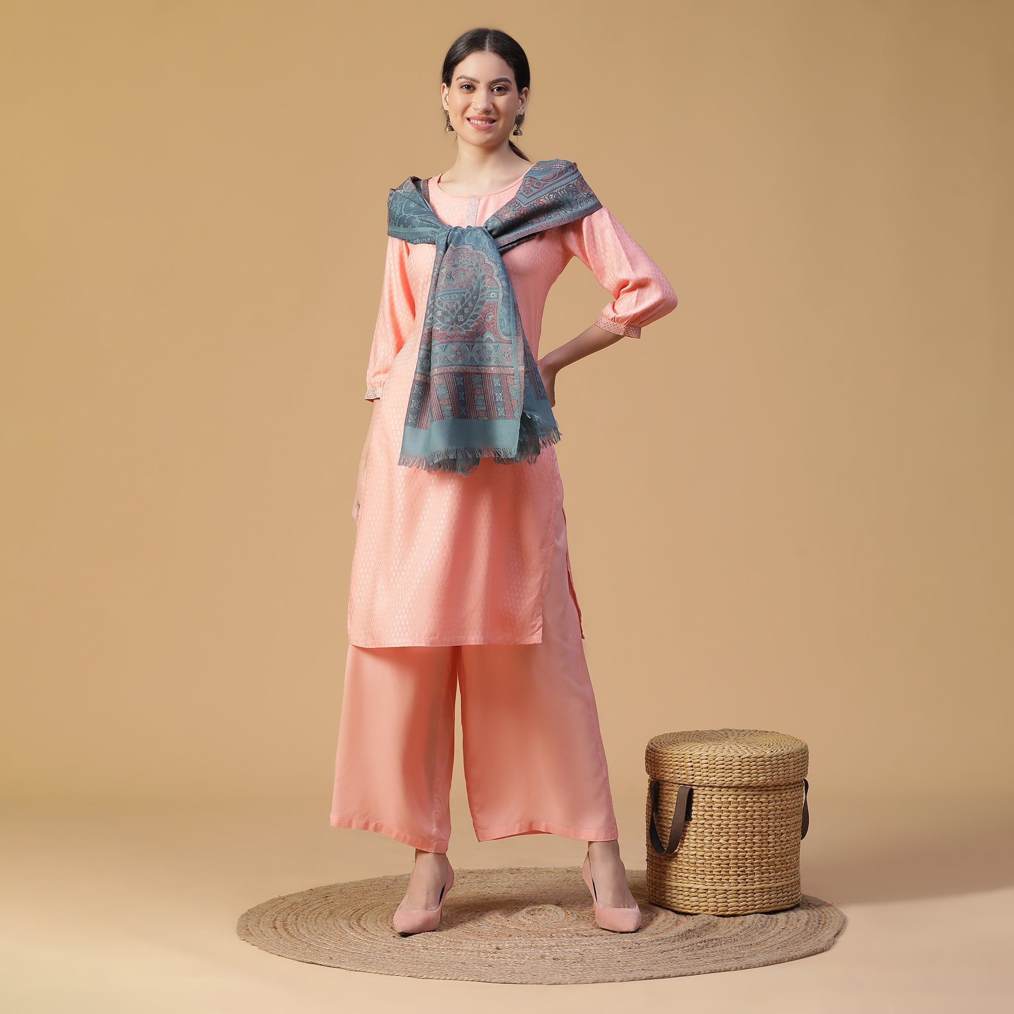 Sarah Opalescent Wool Woven Design Stole