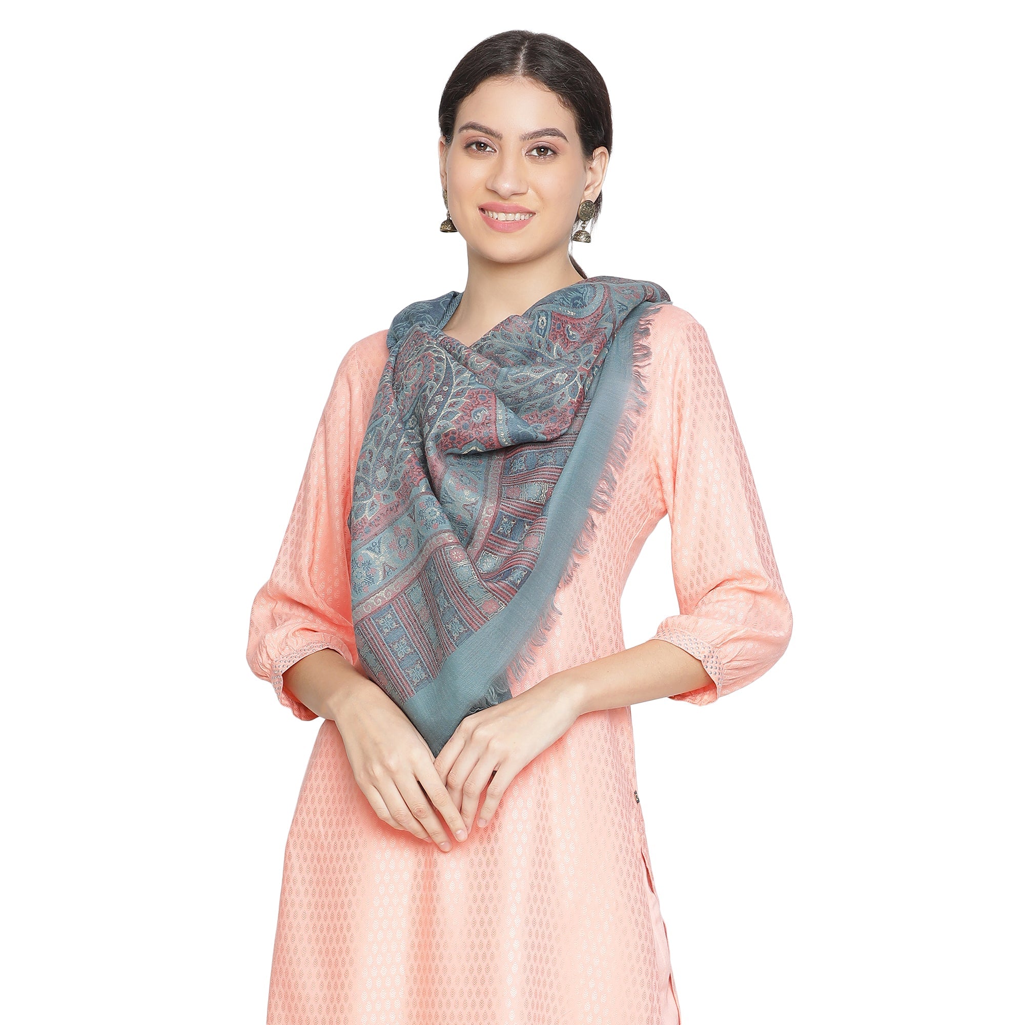 Sarah Opalescent Wool Woven Design Stole