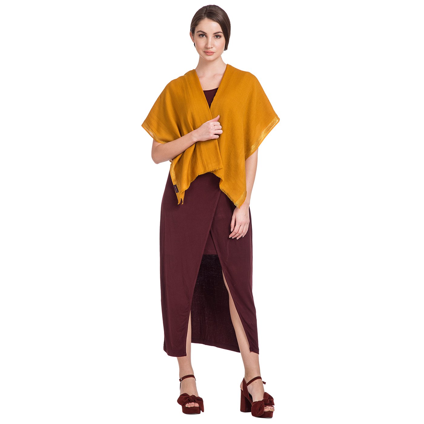 yellow woolen stole - Shingora