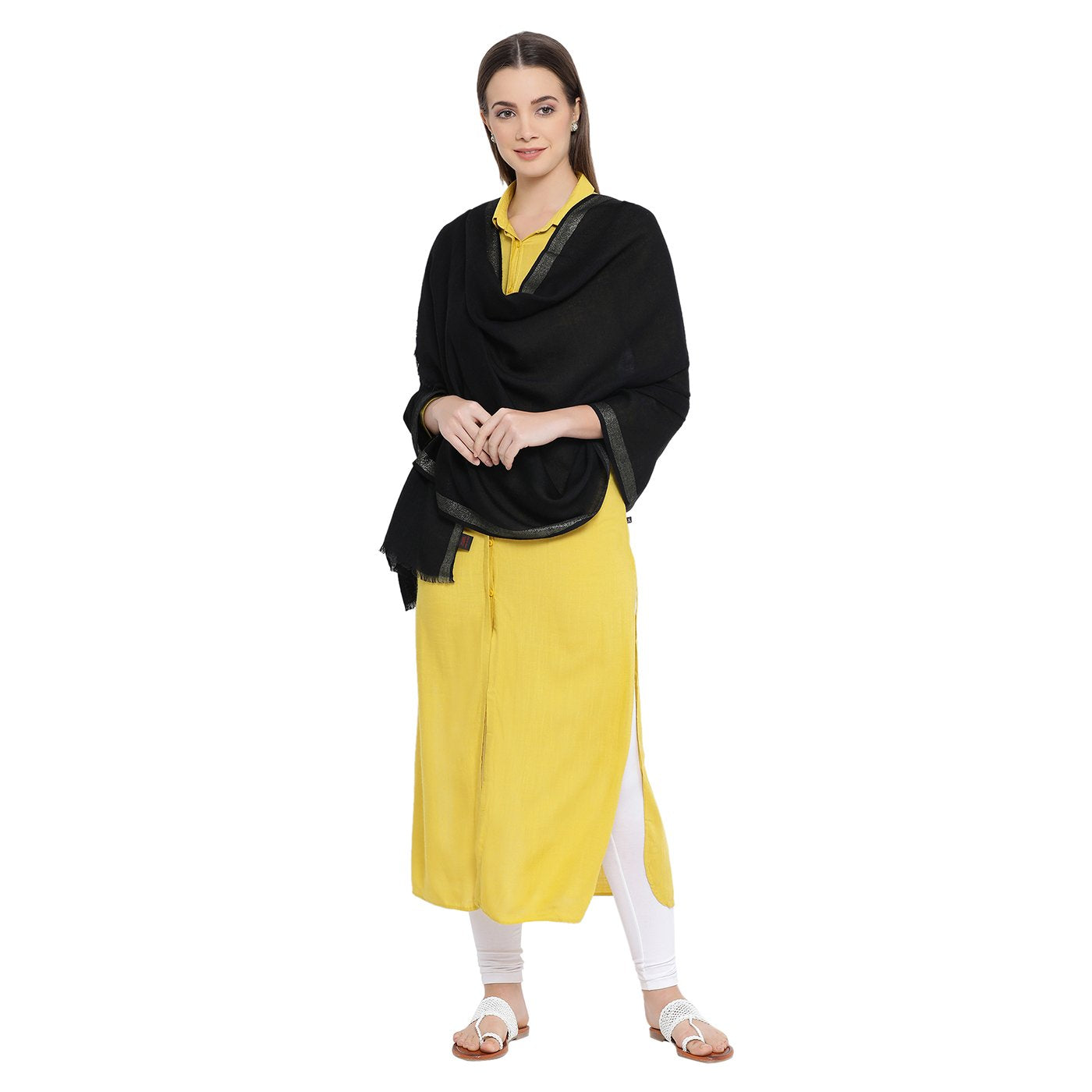 black woolen stole for women - Shingora