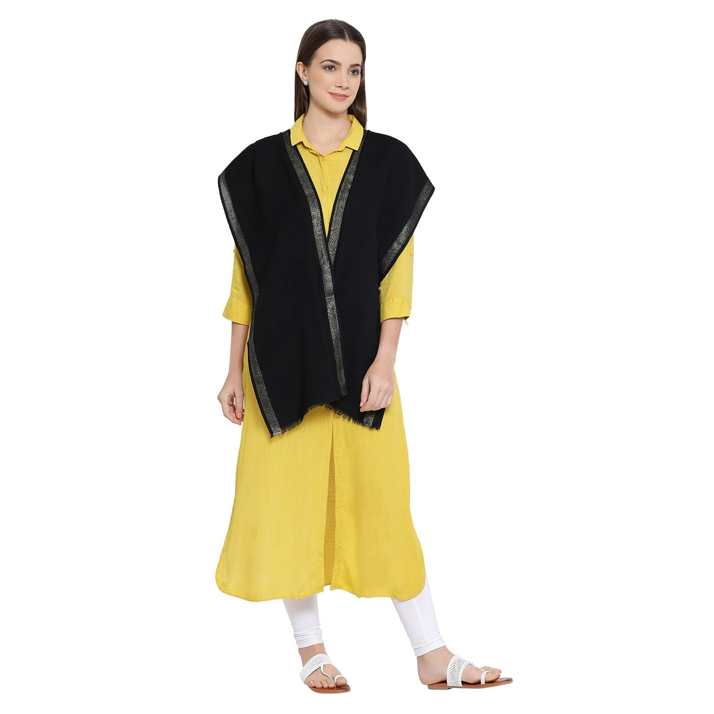 black woolen stole for women - Shingora