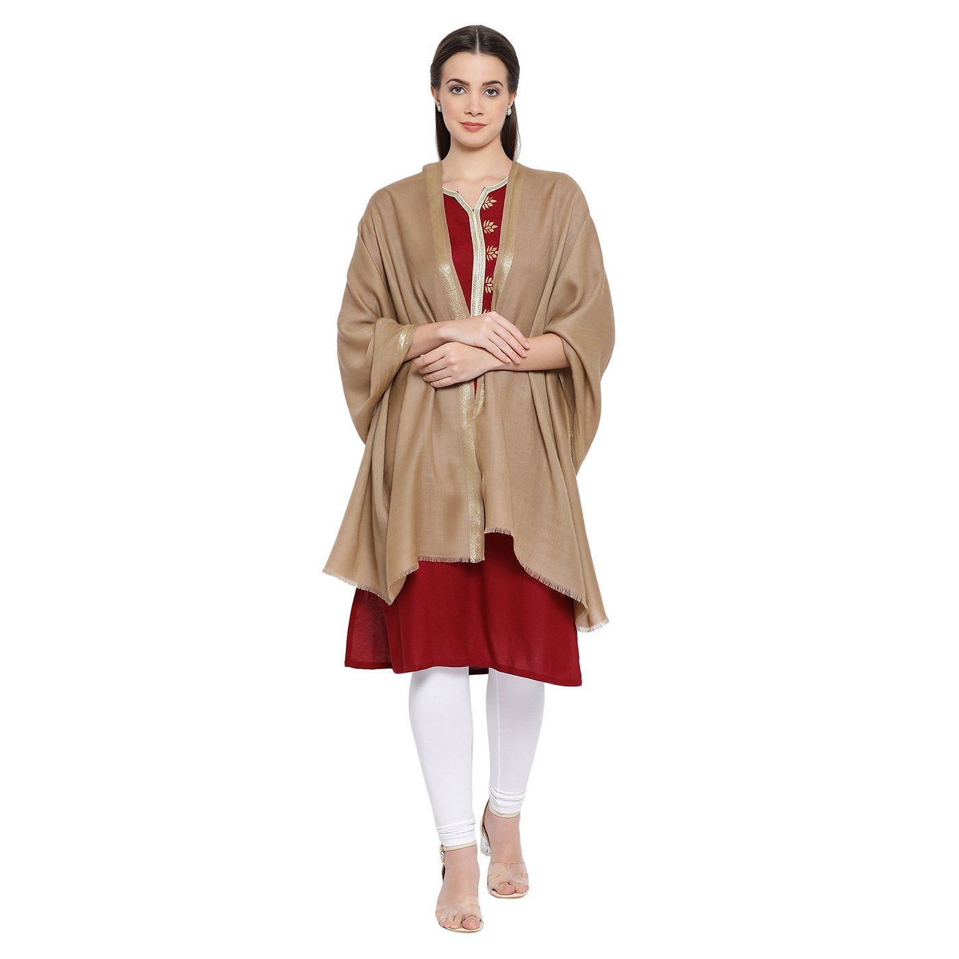 brown woolen stole for women - Shingora
