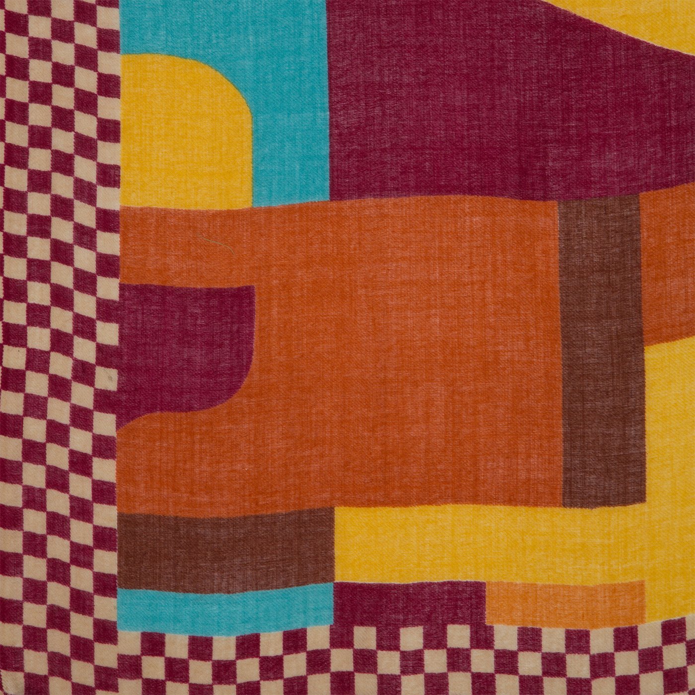 Checker Patch Printed Wool Stole