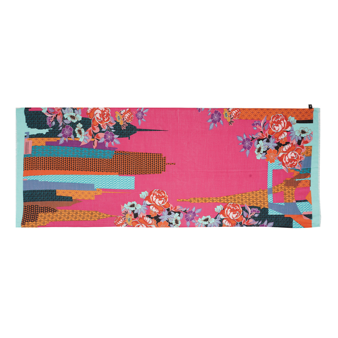 Fushia Floral Printed Design Woolen Stole