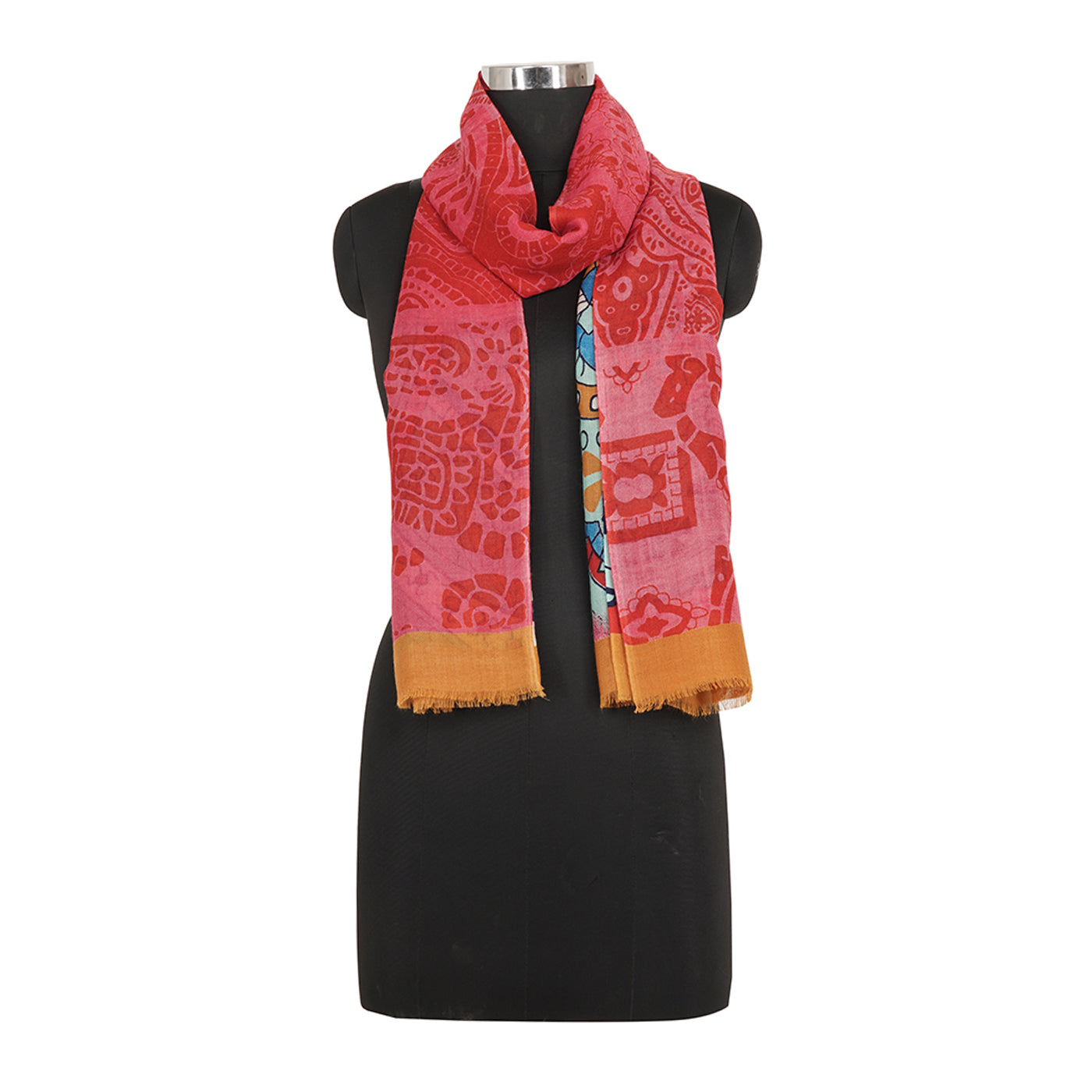 Fushia Floral Printed Design Woolen Stole