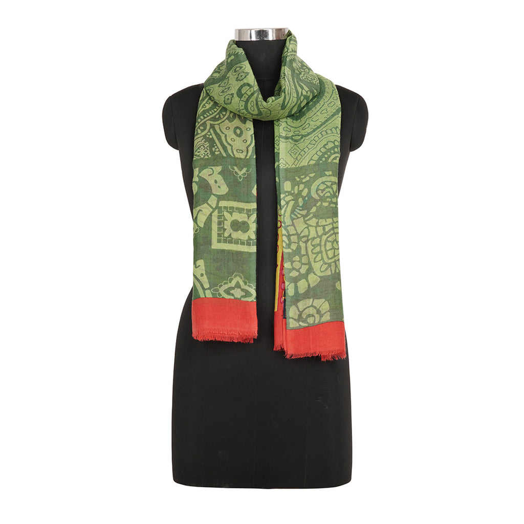 Green Paisley Printed Woolen Stole