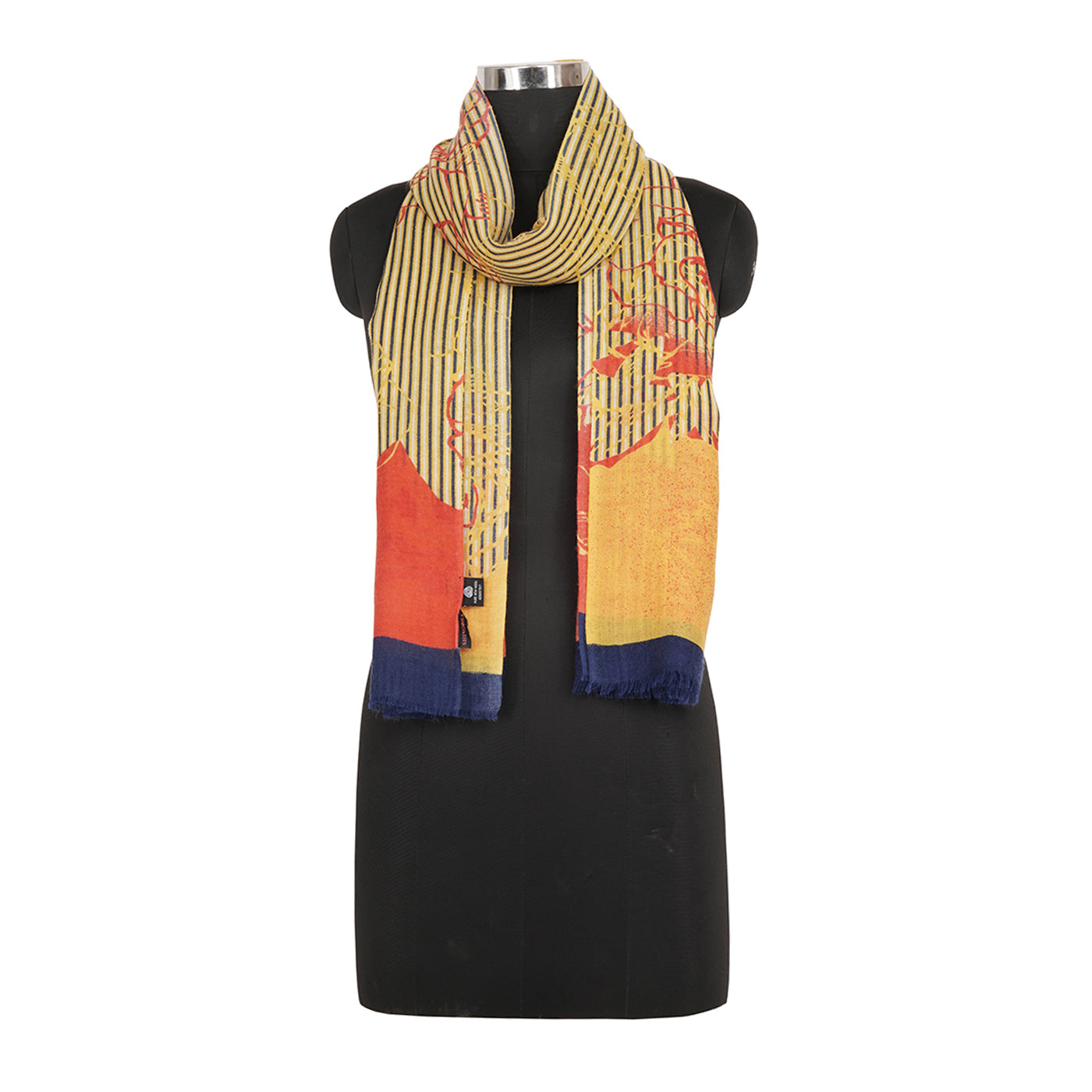 Mustard Floral Striped Printed Design Woolen Stole