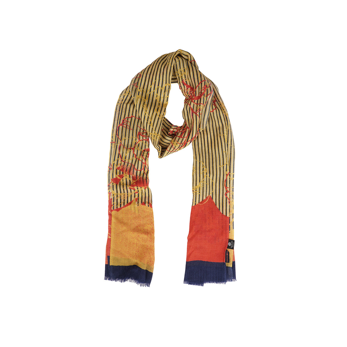 Mustard Floral Striped Printed Design Woolen Stole