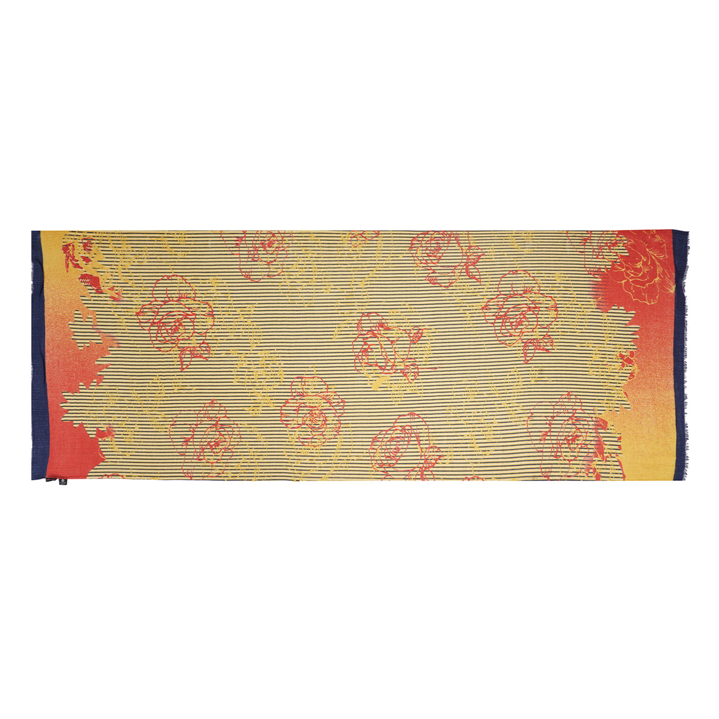 Mustard Floral Striped Printed Design Woolen Stole