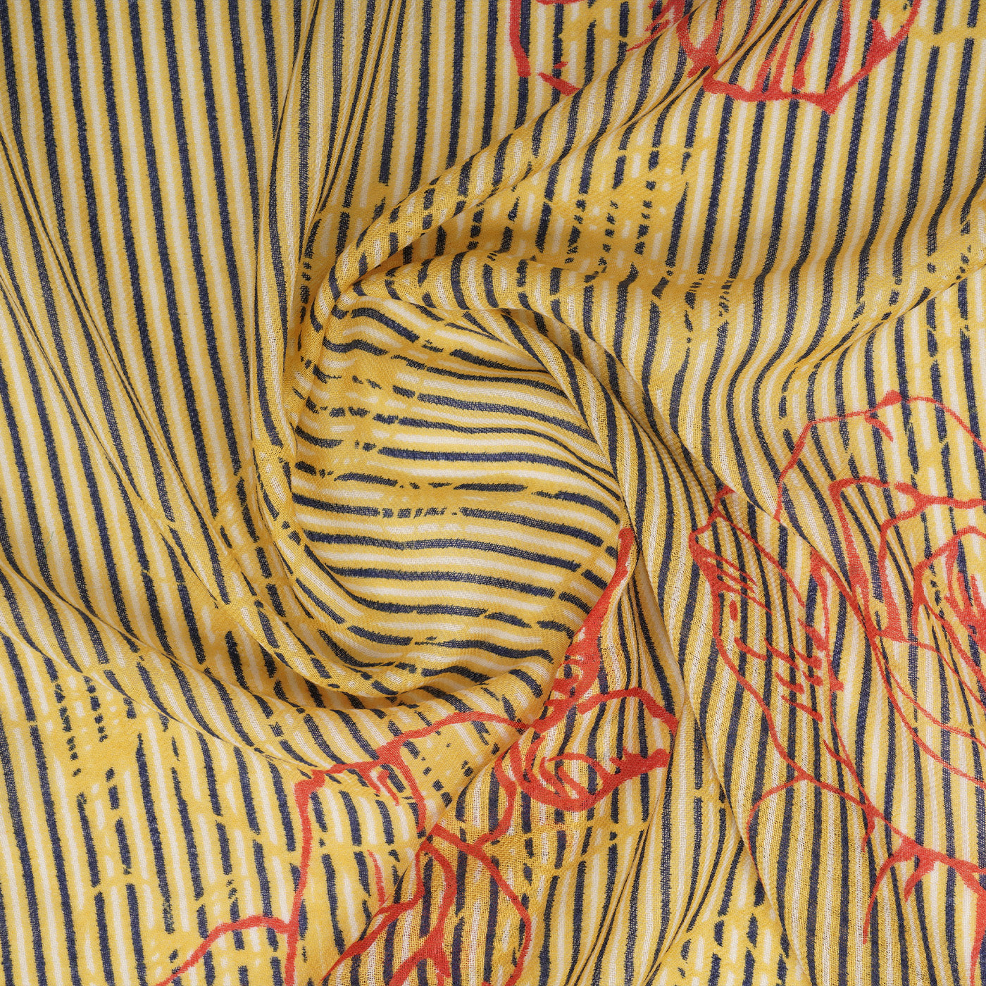 Mustard Floral Striped Printed Design Woolen Stole