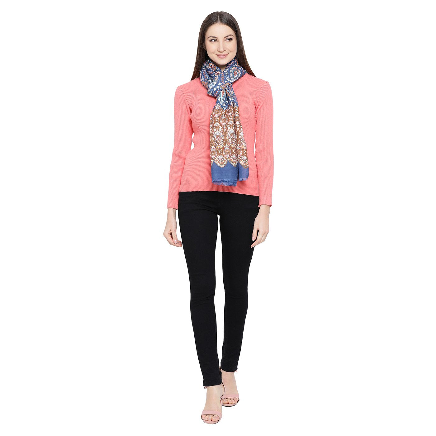 Blue printed woolen stole for ladies - Shingora