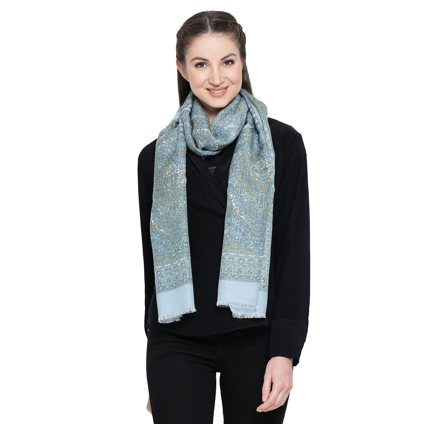 Blue woolen stole for ladies - Shingora