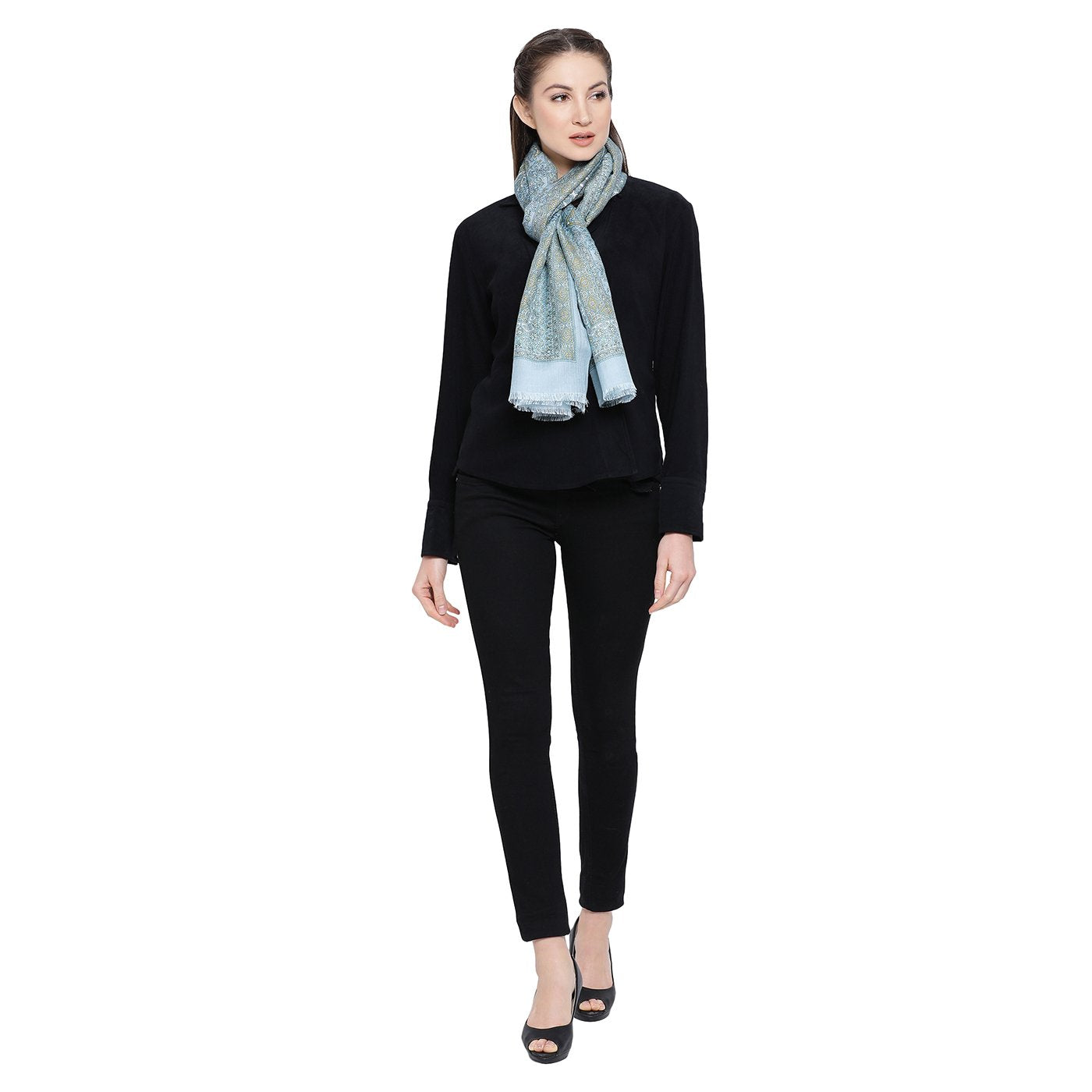 Blue woolen stole for ladies - Shingora