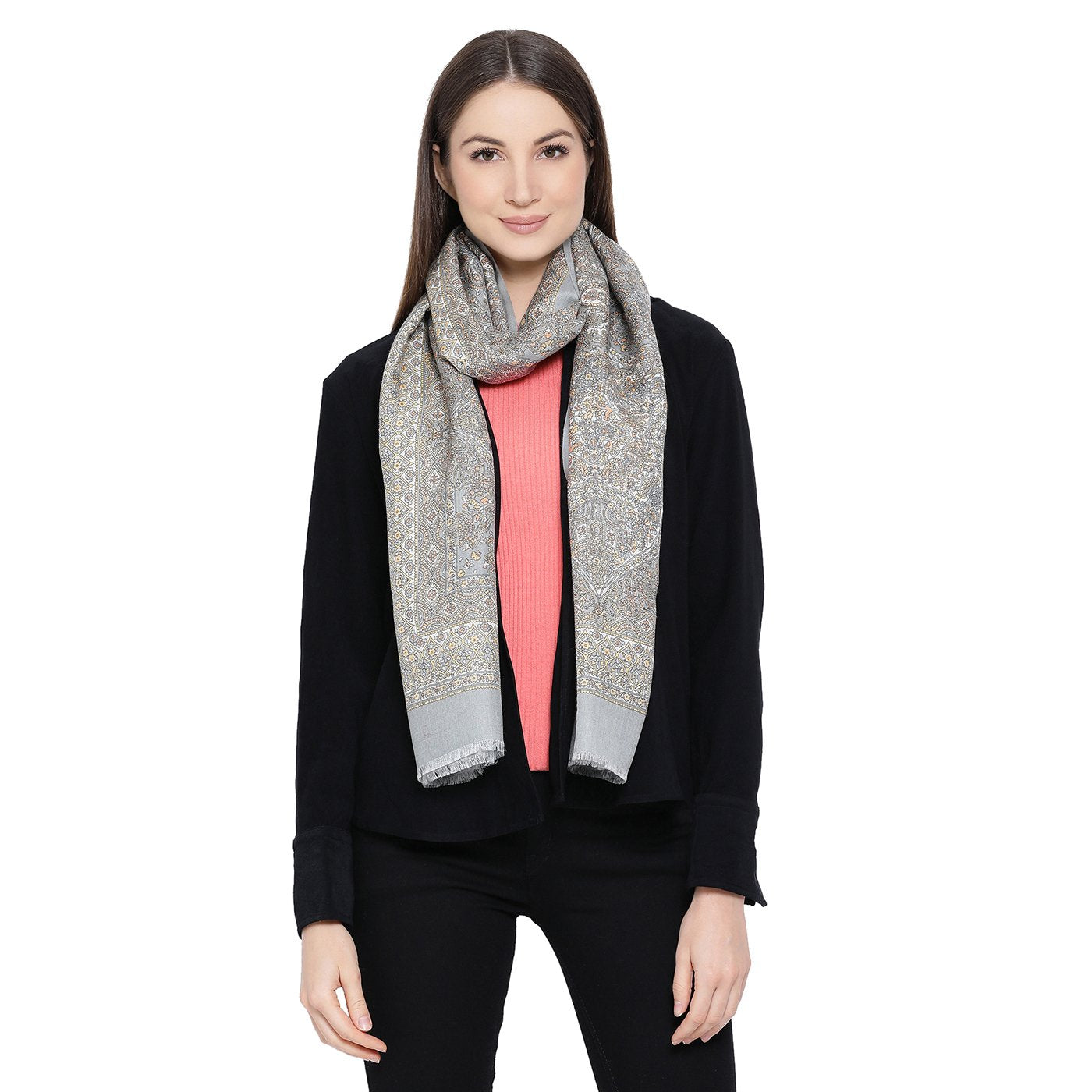 Grey woolen stole for ladies - Shingora