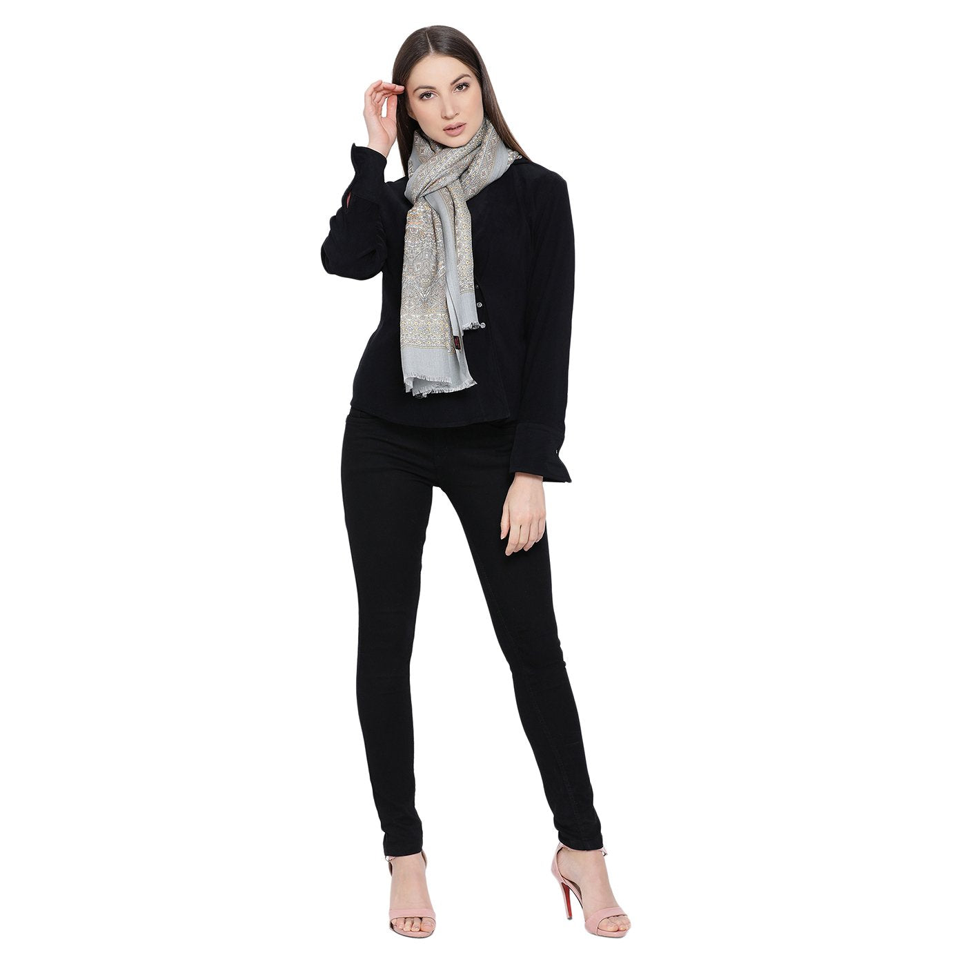 Grey woolen stoles online - Shingora