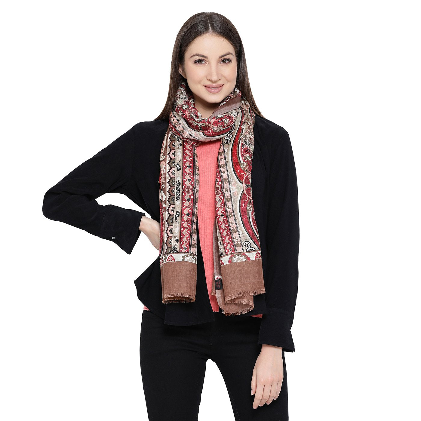 Brown woolen stole for ladies - Shingora