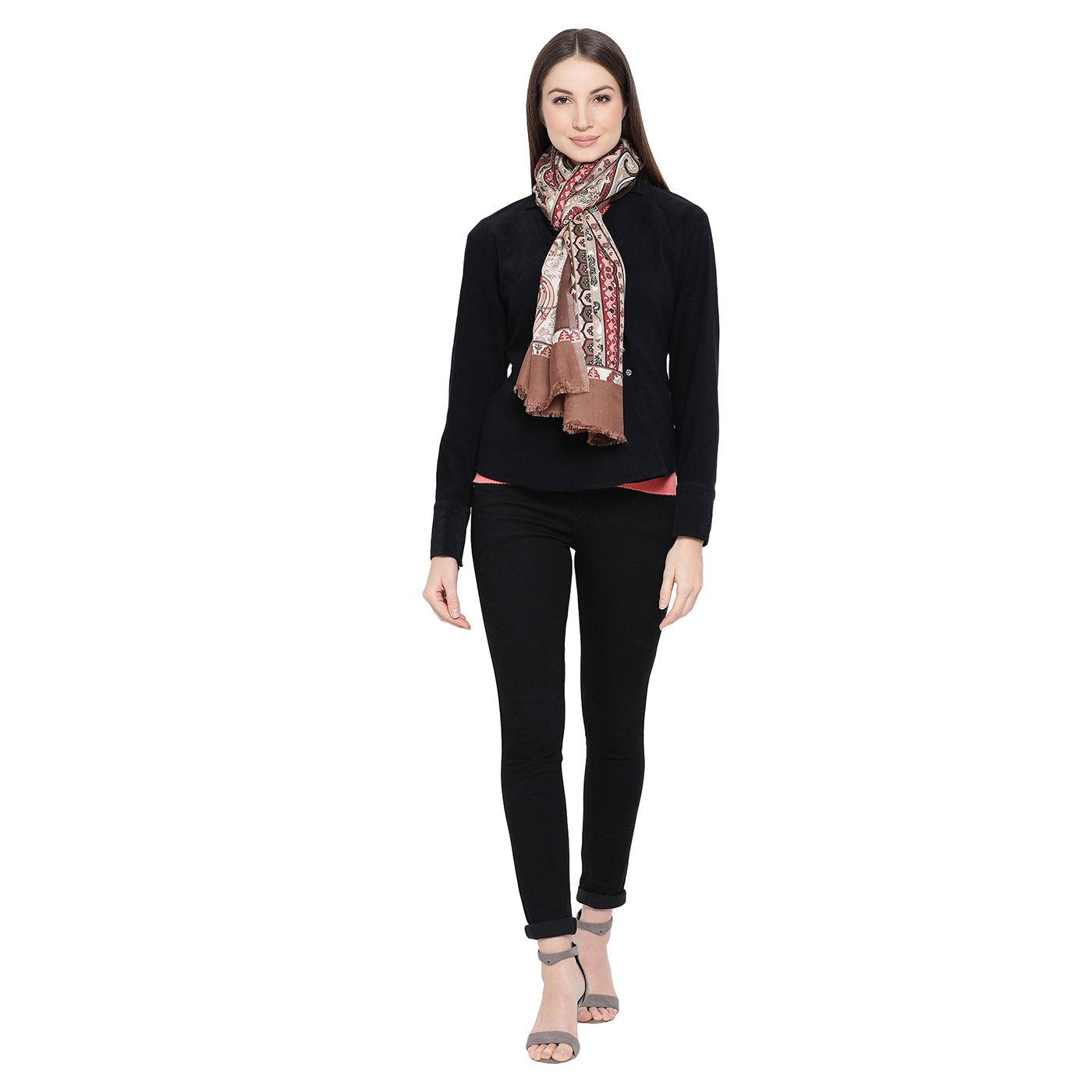 Brown woolen stoles online - Shingora
