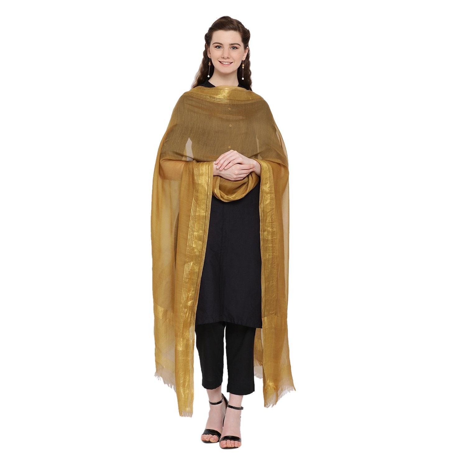 Zari Plain Metallic Silk Dupatta