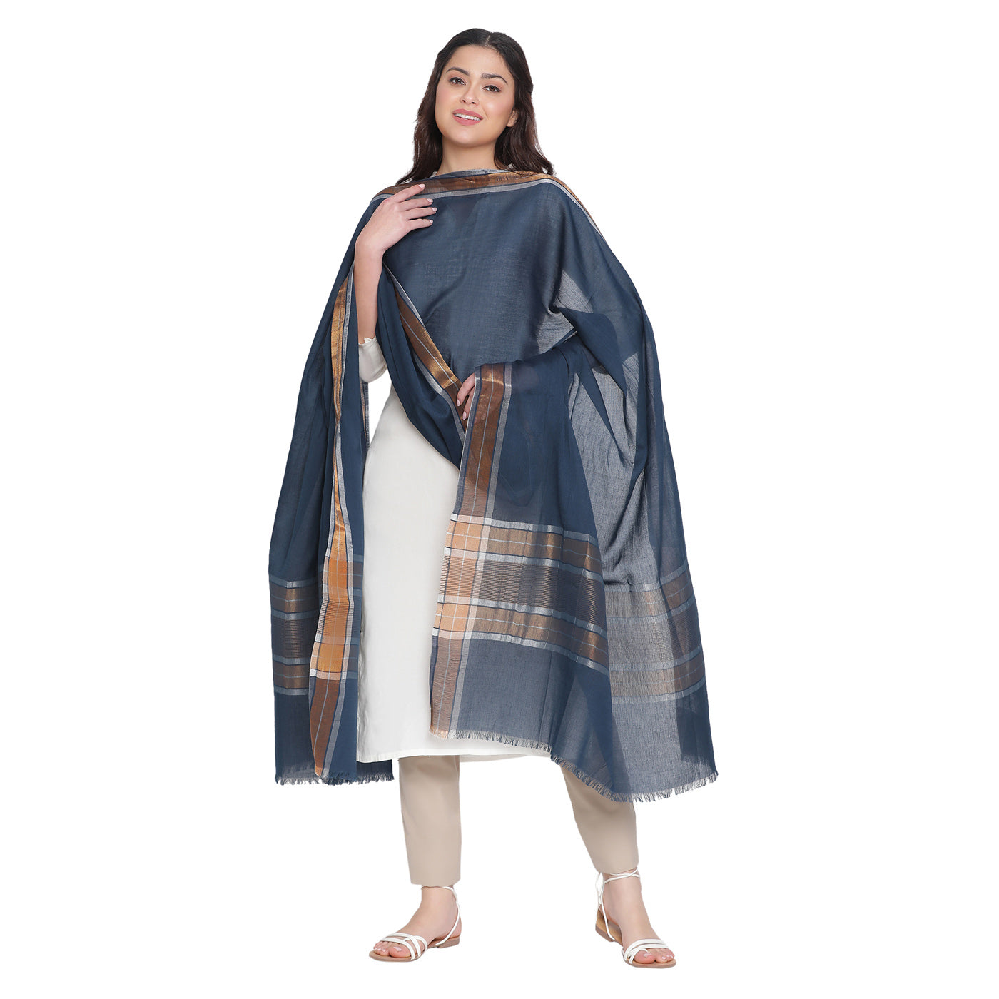 Blue Cotton Tencel Woven Dupatta
