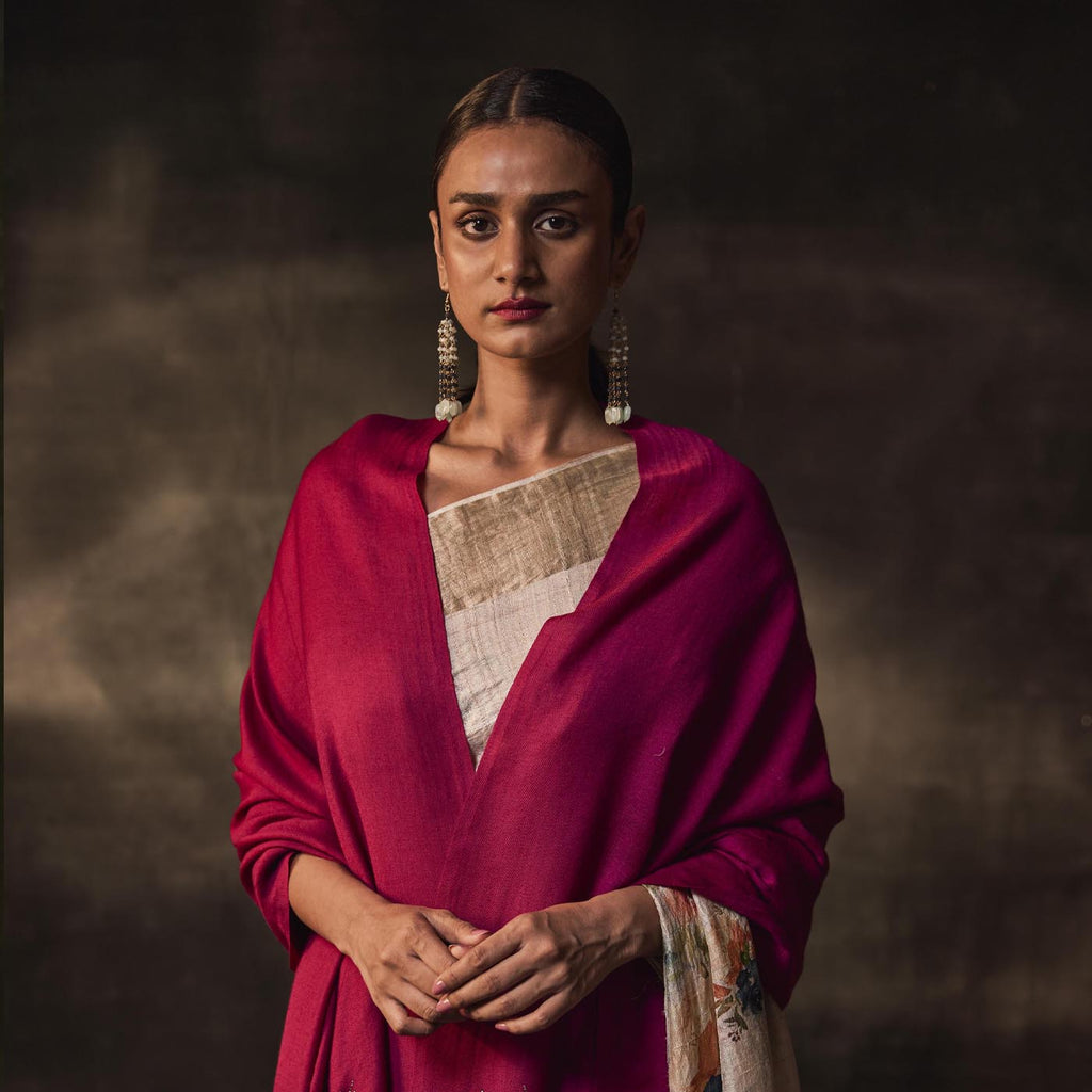 Fushia Embellished Woolen Shawl