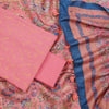 Peach Woven Unstitched Suit Co-Ords With Blue Striped Dupatta