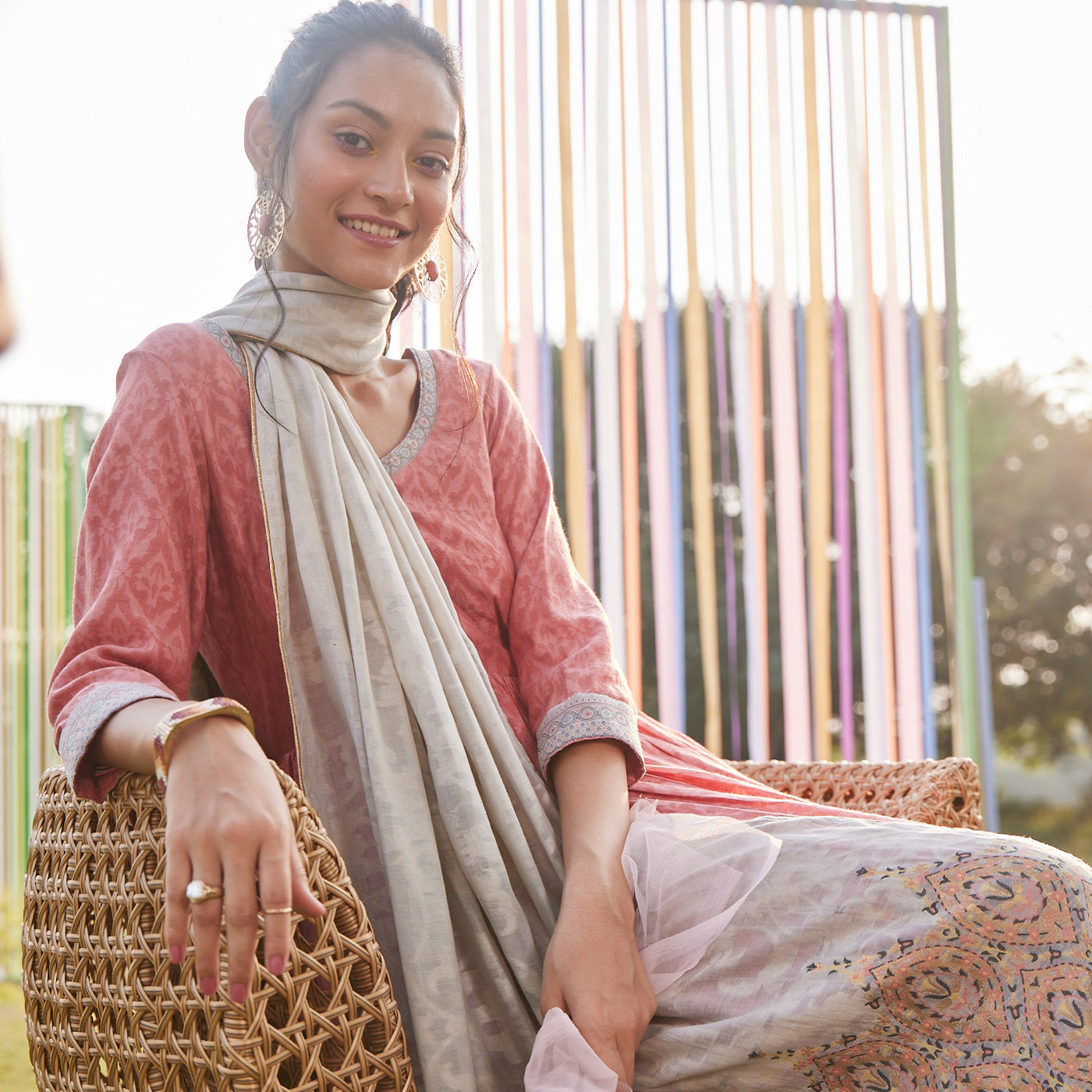 Cupro Tencel Blend Woven Mauve Jacquard Dupatta