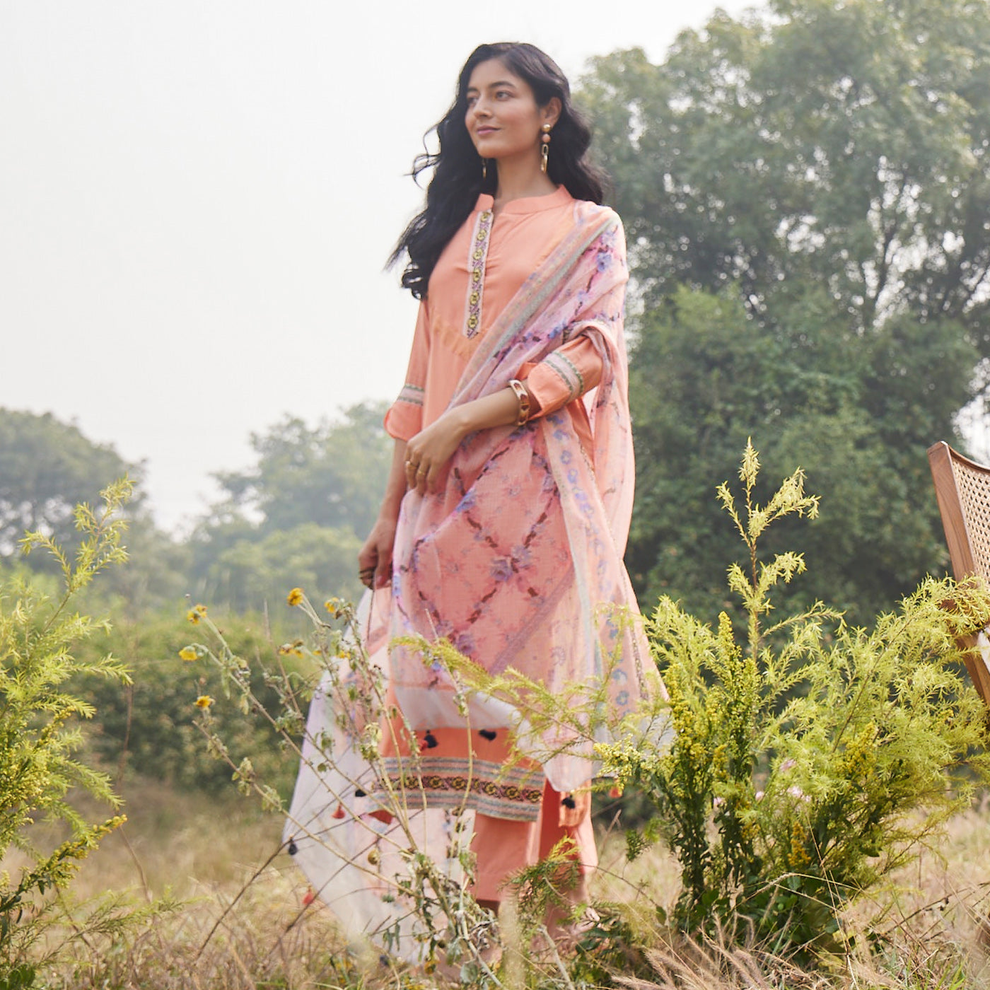 Polyamide Cotton Metallic Peach Dupatta